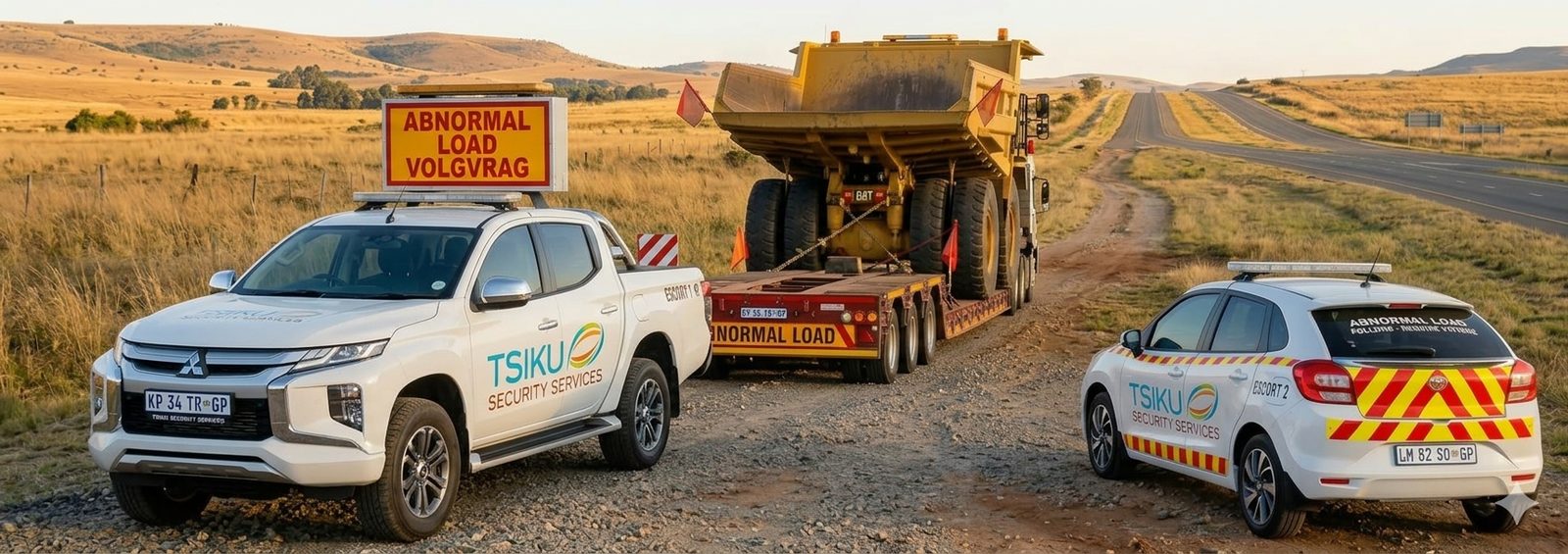 Tsiku Security abnormal load escort convoy on a South African highway